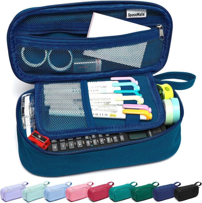 SPACEMATE Pencil Case Pouch Box Bag School Supplies Girls Boys Kids, Cute Preppy Stuff Large Big Capacity Aesthetic Pen Organizer, Back to College Stationary, Midnight Blue, Heavy Duty Canvas, 1800ml - Image 1